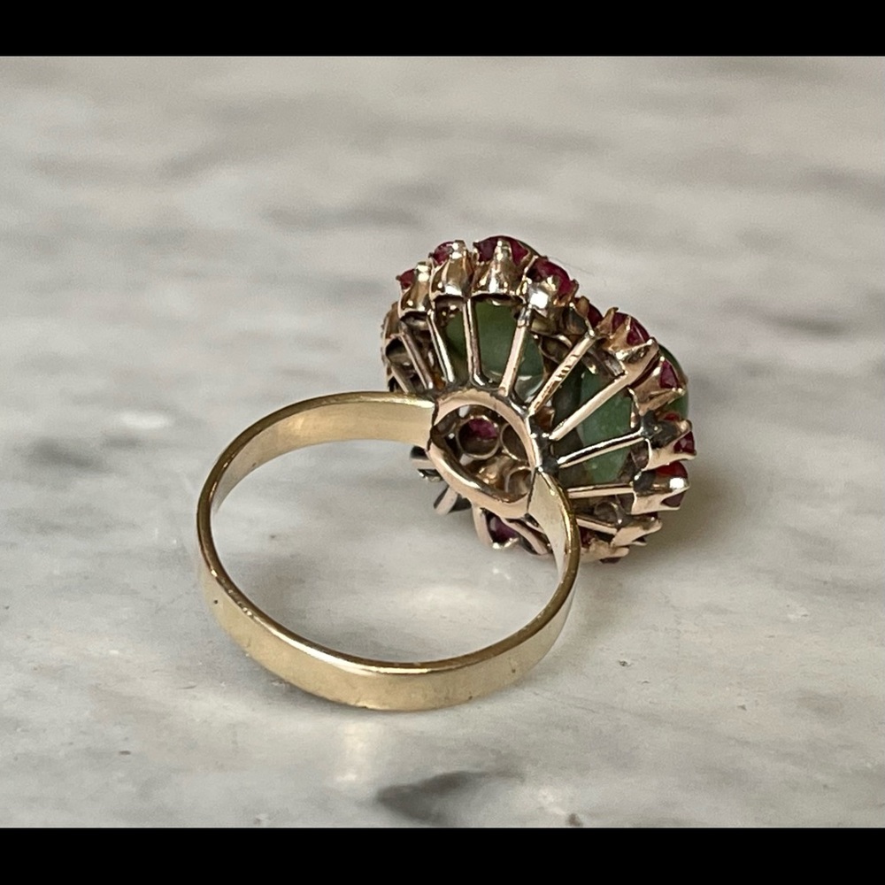 10k Vintage rose Gold ruby and Jade Moi et Toi ring - Picture 4 of 8